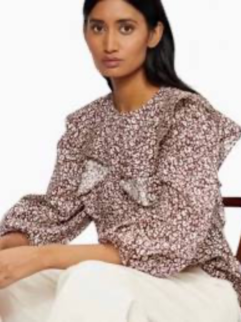 Ted Baker London Sanjaa Floral Ruffle Cotton Long Sleeve Blouse